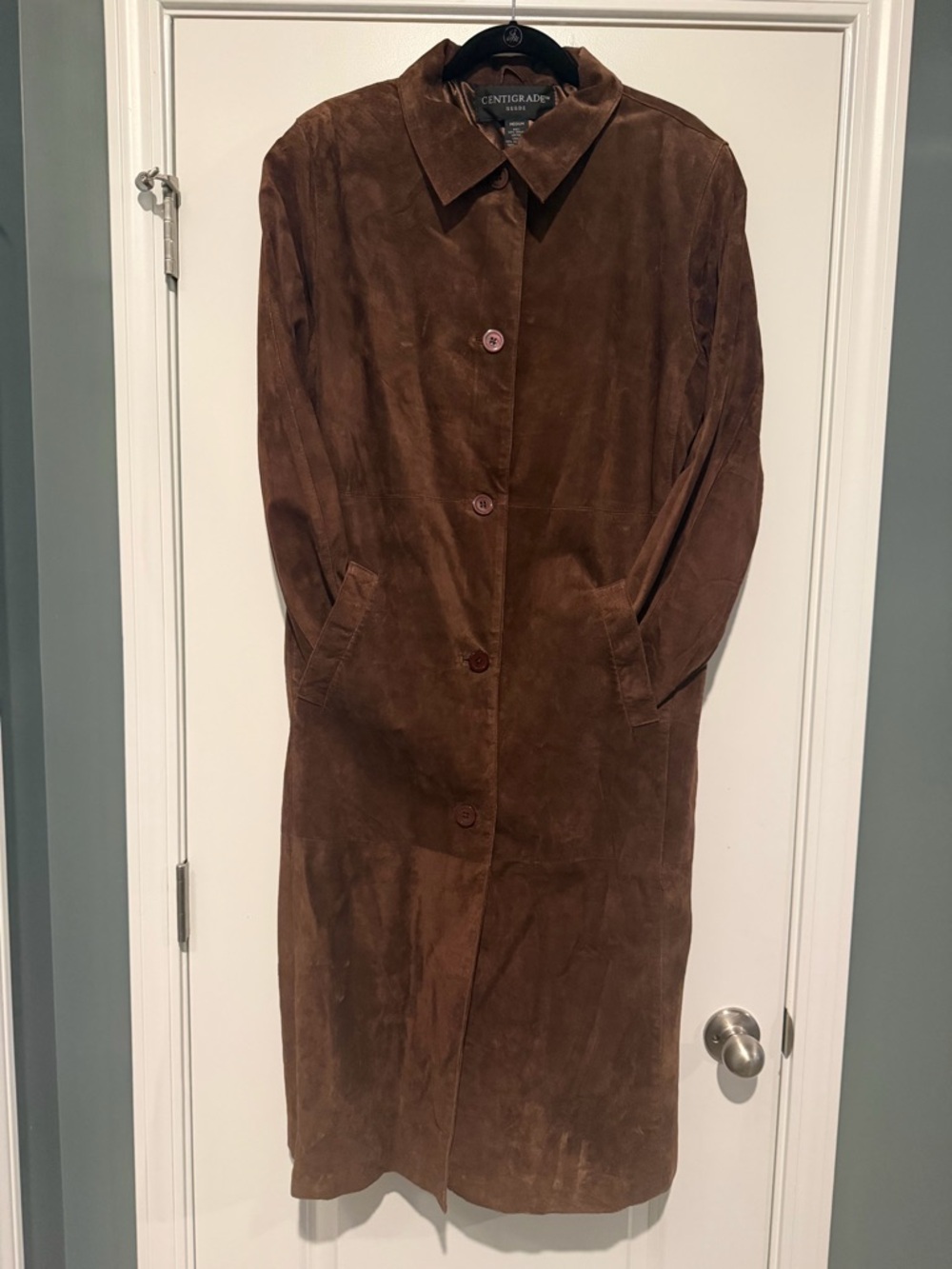 Centigrade Women's Brown Suede Mid-Length Trench Coat